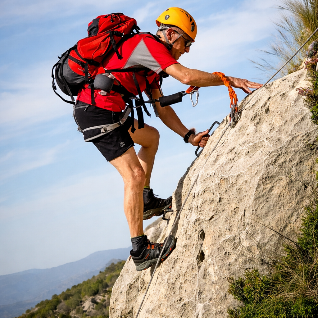 Escalada en pared en la vía ferrata de Villena