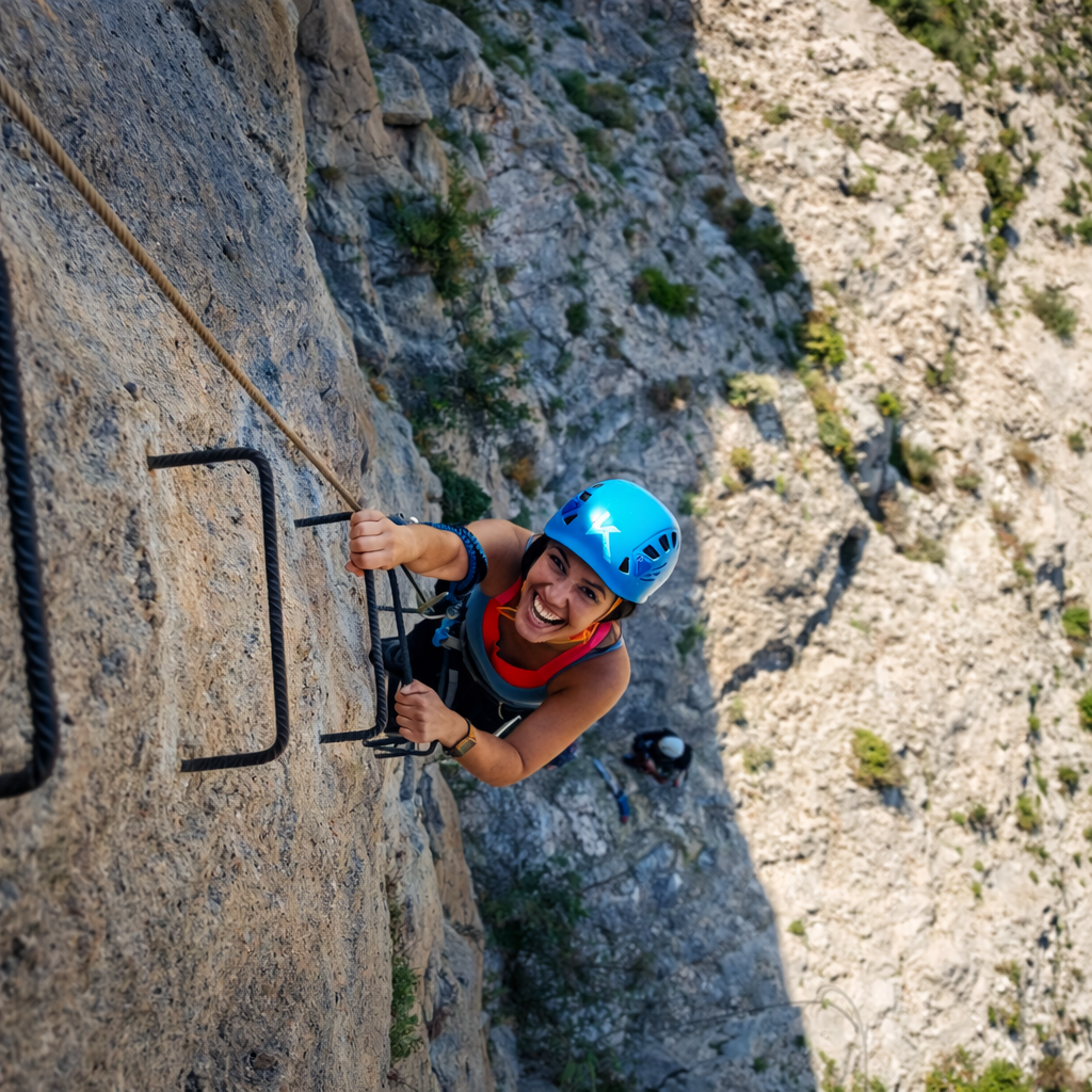 Disfrutando de la vía ferrata en Villena