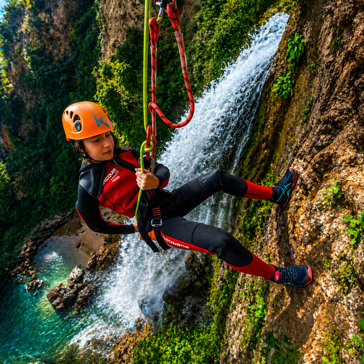 Rápel en cascada en el Gorgo de la Escalera