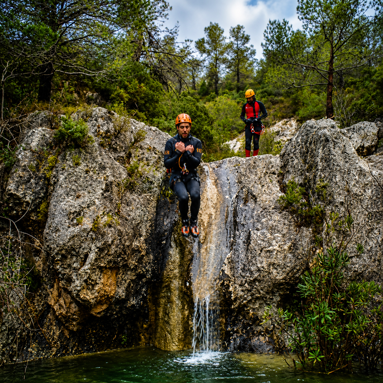 Salto en poza natural en Cucales