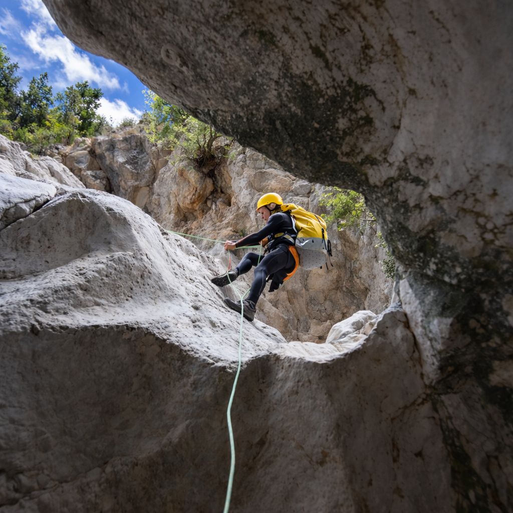 Rápel con vistas en el Barranco del Infierno