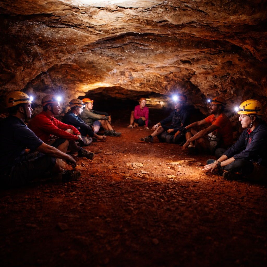 Momento interpretativo en el interior de la cueva