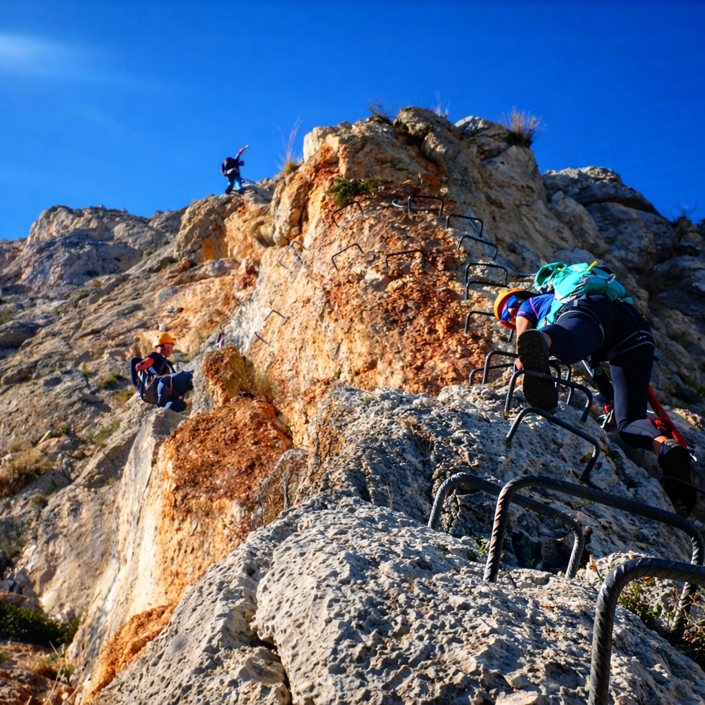 Grupo en la vĂa ferrata del Ponoig Grupo en la vĂa ferrata del Ponoig