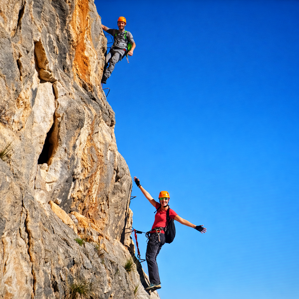 Paso aĂ©reo en la vĂa ferrata del Ponoig Paso aĂ©reo en la vĂa ferrata del Ponoig