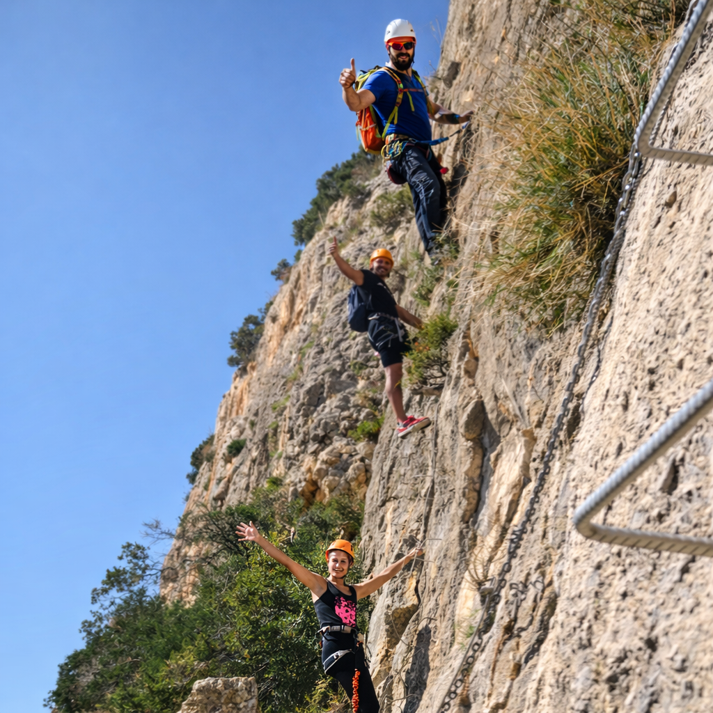 Ascenso en grupo con guía en la ferrata