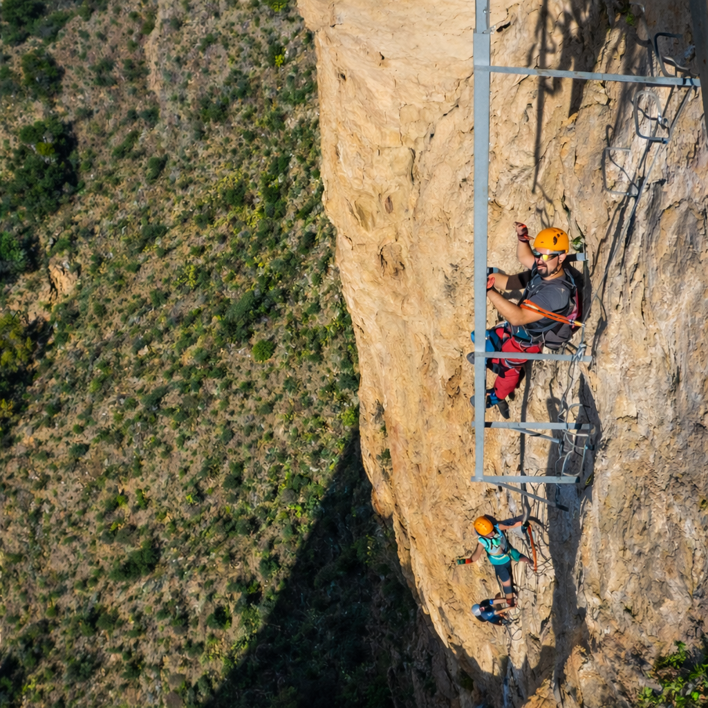 Paso aéreo con estructura metálica en la Vía Ferrata de Redován
