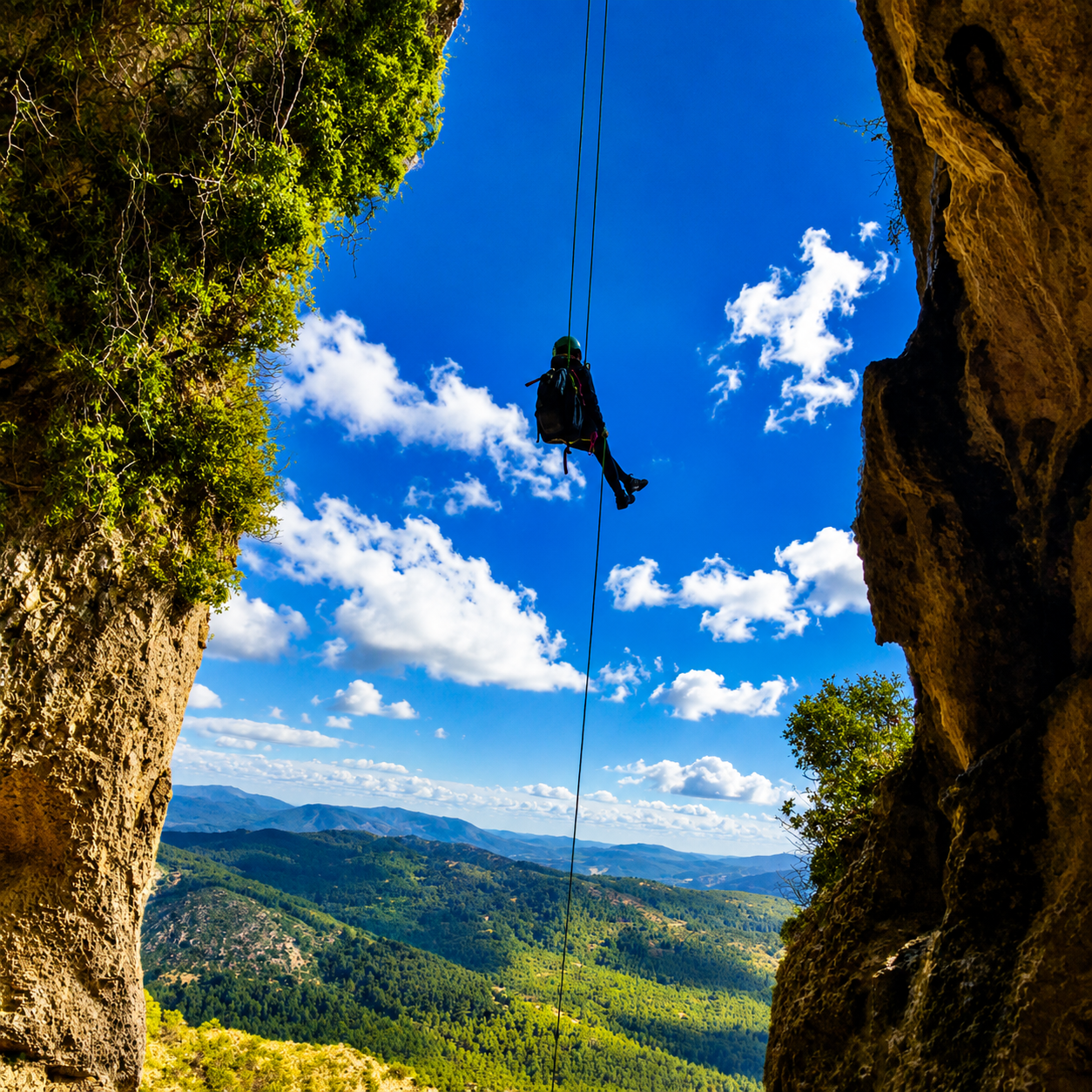 Rapel aéreo en la Sierra de la Serrella