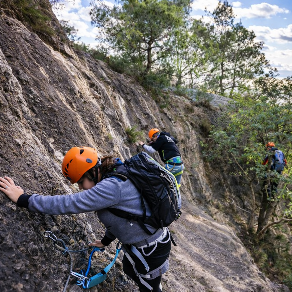 Tramo en travesía en la vía ferrata de Enguera