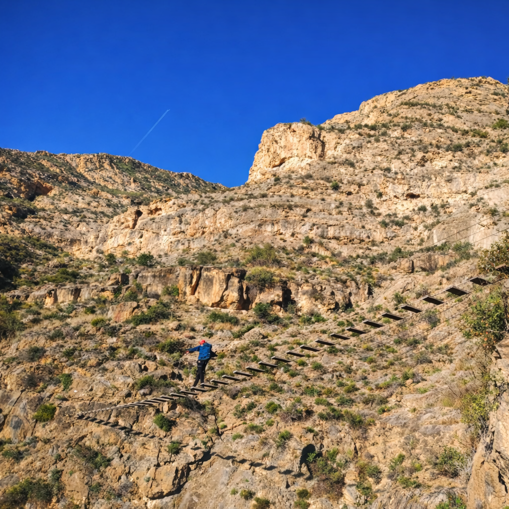 Puente de madera en el tramo familiar de la ferrata