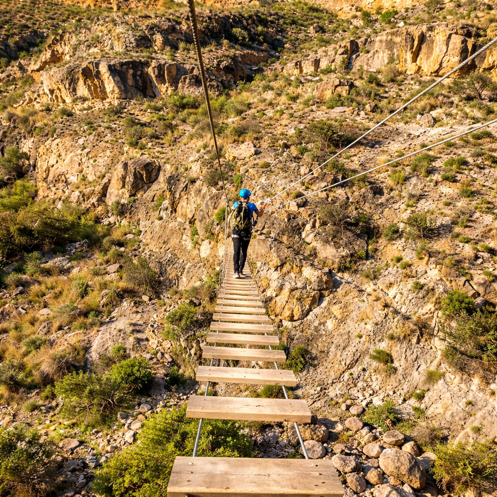 Puente de madera en la vía ferrata de Callosa de Segura