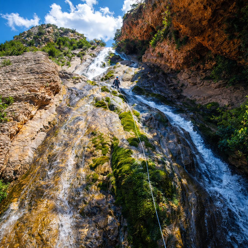 Rapel en cascada en Amanaderos Teruel