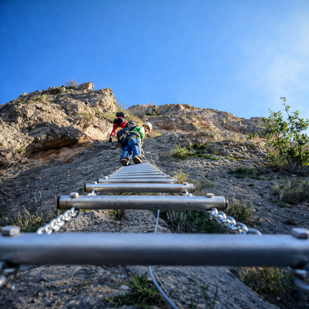 Escalera vertical en la Vía Ferrata La Falconera