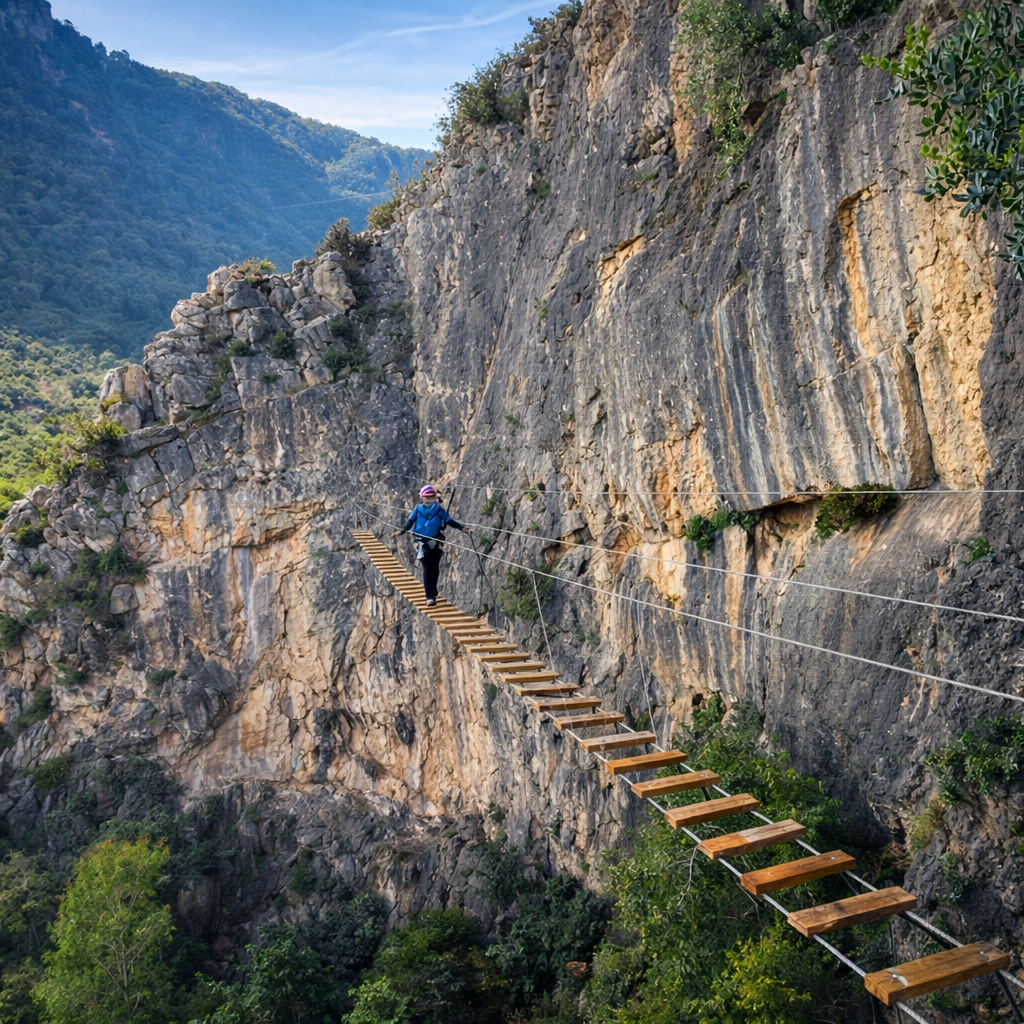 Puente colgante en la Vía Ferrata La Falconera