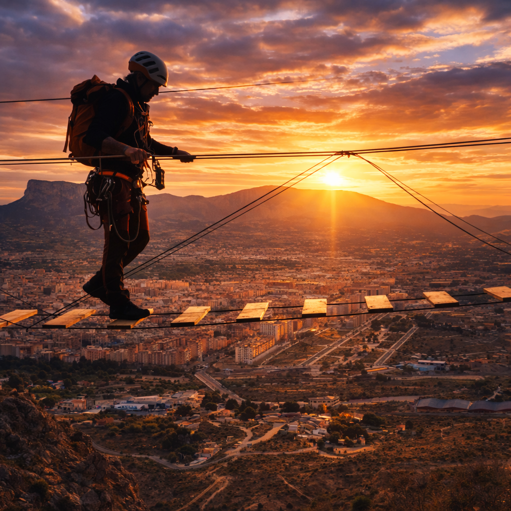 Puente de tablas de la vía ferrata Bolón