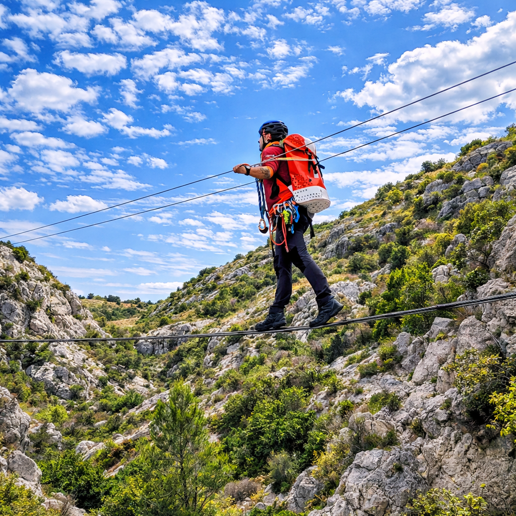 Paso aéreo en la vía ferrata de les Raboses
