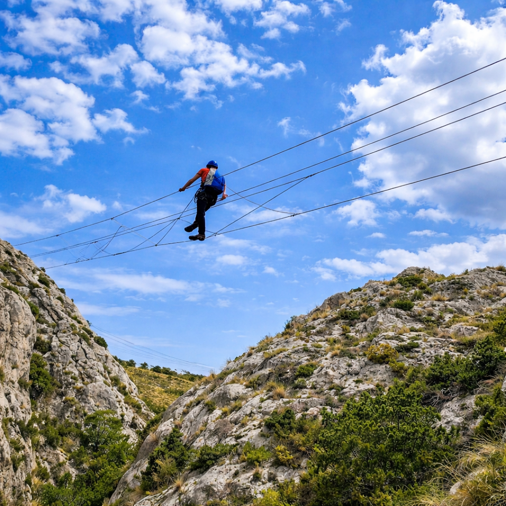 Puente tibetano en la vía ferrata de les Raboses